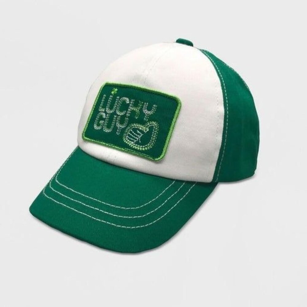 Kids Lucky Guy Green & White Baseball Cap With Embroidered Logo Boy's